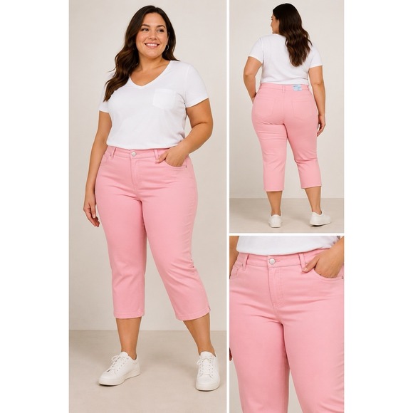 Catherines Pants - Catherines Petite Pink Sateen Stretch Capri Pants Plus 26WP NWT High Rise